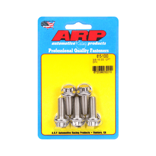 ARP Bolts, 12-Point Head, Stainless 300, Polished, 3/8 in.-16 RH Thread, 1.000 in. UHL, Set of 5