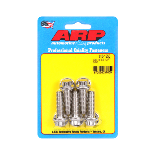 ARP Bolts, 12-Point, Stainless 300, Polished, 3/8 in.-16 RH Thread, 1.250 in. UHL, Set of 5
