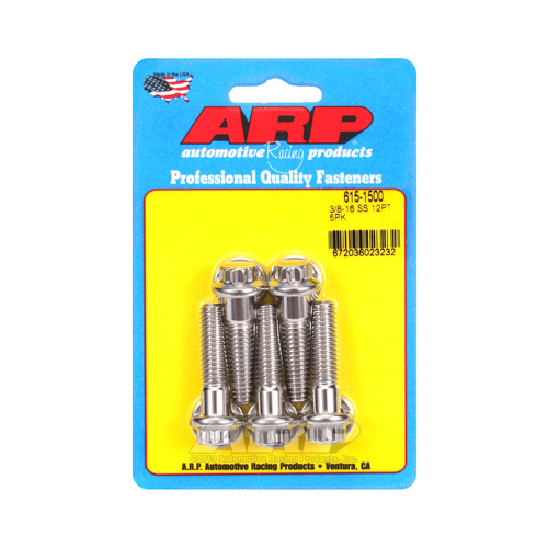 ARP Bolts, 12-Point Head, Stainless 300, Polished, 3/8 in.-16 RH Thread, 1.500 in. UHL, Set of 5