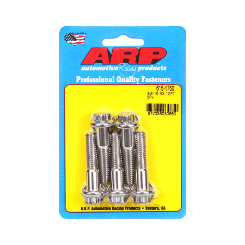 ARP Bolts, 12-Point Head, Stainless 300, Polished, 3/8 in.-16 RH Thread, 1.750 in. UHL, Set of 5