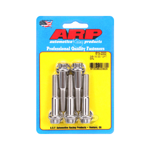 ARP Bolts, 12-Point Head, Stainless 300, Polished, 3/8 in.-16 RH Thread, 2 in. UHL, Set of 5