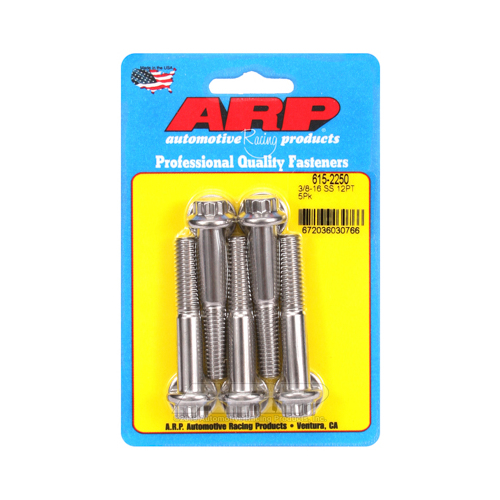 ARP Bolts, 12-Point Head, Stainless 300, Polished, 3/8 in.-16 RH Thread, 2.25 in. UHL, Set of 5