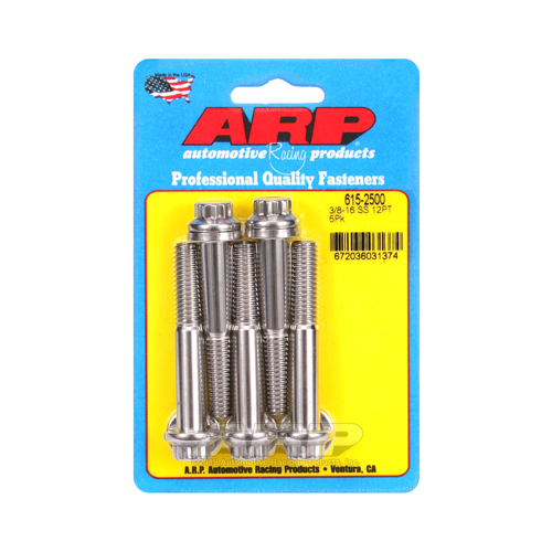 ARP Bolts, 12-Point Head, Stainless 300, Polished, 3/8 in.-16 RH Thread, 2.50 in. UHL, Set of 5