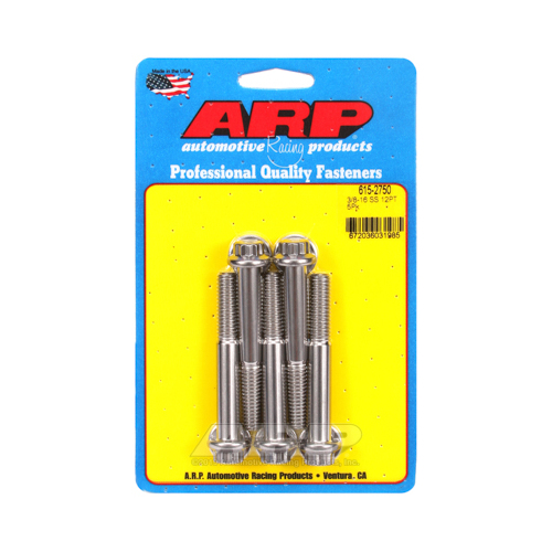 ARP Bolts, 12-Point Head, Stainless 300, Polished, 3/8 in.-16 RH Thread, 2.750 in. UHL, Set of 5