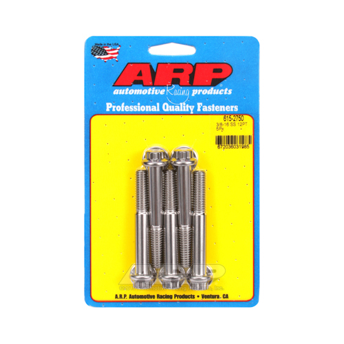ARP Bolts, 12-Point Head, Stainless 300, Polished, 3/8 in.-16 RH Thread, 2.750 in. UHL, Set of 5