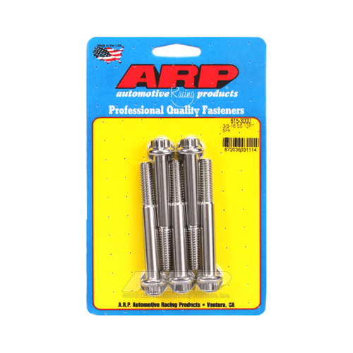 ARP Bolts, 12-Point Head, Stainless 300, Polished, 3/8 in.-16 RH Thread, 3 in. UHL, Set of 5