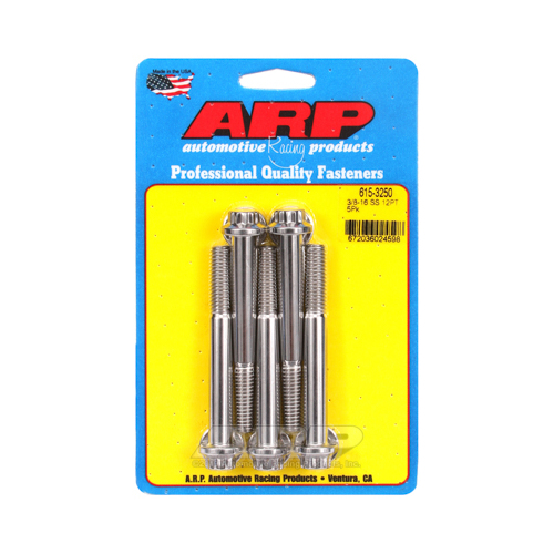ARP Bolts, 12-Point Head, Stainless 300, Polished, 3/8 in.-16 RH Thread, 3.250 in. UHL, Set of 5