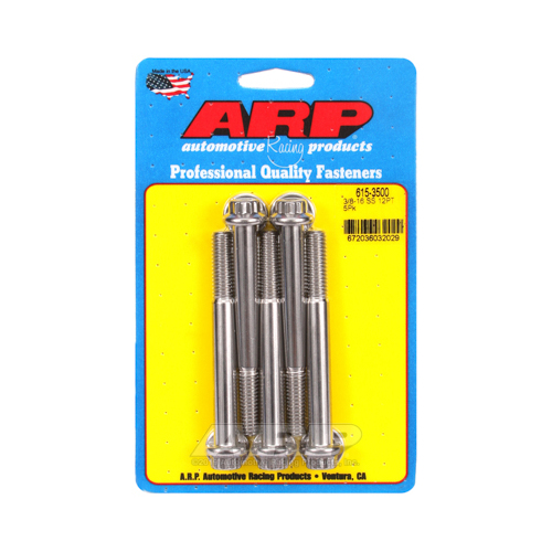ARP Bolts, 12-Point Head, Stainless 300, Polished, 3/8 in.-16 RH Thread, 3.50 in. UHL, Set of 5