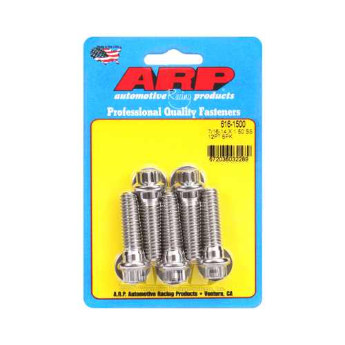 ARP Bolts, 12-Point Head, Stainless 300, Polished, 7/16 in.-14 RH Thread, 1.50 in. UHL, Set of 5
