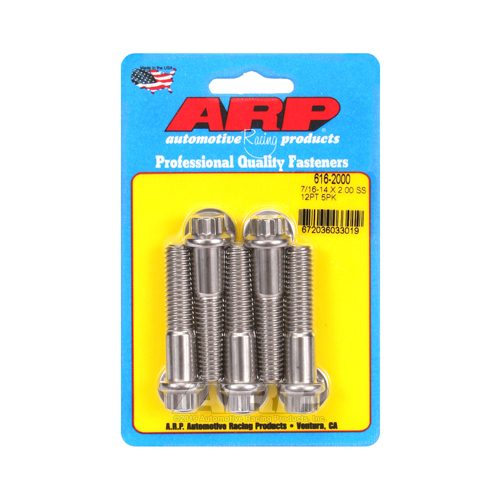 ARP Bolts, 12-Point Head, Stainless 300, Polished, 7/16 in.-14 RH Thread, 2 in. UHL, Set of 5