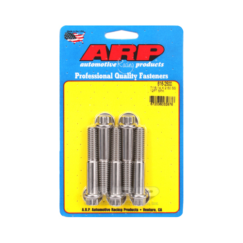 ARP Bolts, 12-Point Head, Stainless Steel, Polished, 7/16 in.-14 RH Thread, 2.500 in. UHL, Set of 5