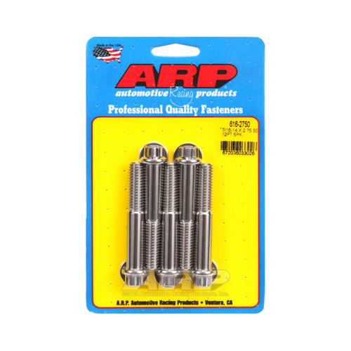ARP Bolts, 12-Point Head, Stainless 300, Polished, 7/16 in.-14 RH Thread, 2.750 in. UHL, Set of 5