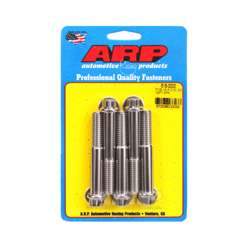 ARP Bolts, 12-Point Head, Stainless 300, Polished, 7/16 in.-14 RH Thread, 3 in. UHL, Set of 5