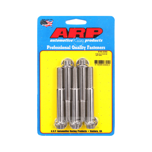 ARP Bolts, 12-point Head, Stainless Steel, Polished, 7/16-14 in. Thread, 3.25 UHL, Set of 5