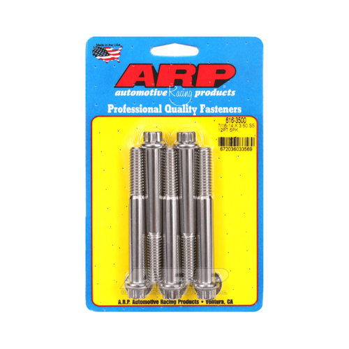 ARP Bolts, 12-Point Head, Stainless Steel, Polished, 7/16 in.-14 RH Thread, 3.500 in. UHL, Set of 5