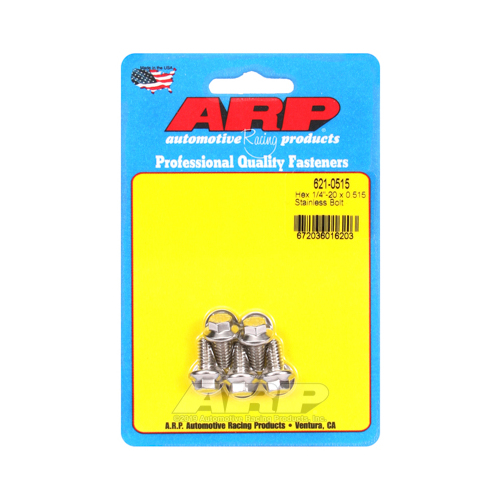 ARP Bolts, Hex Head, Stainless 300, Polished, 1/4 in.-20 RH Thread, .515 in. UHL, Set of 5