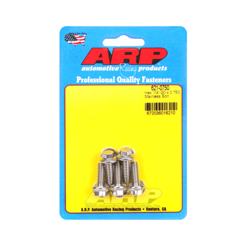 ARP Bolts, Hex Head, Stainless 300, Polished, 1/4 in.-20 RH Thread, .750 in. UHL, Set of 5
