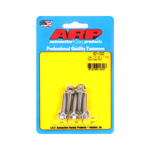 ARP Bolts, Hex Head, Stainless 300, Polished, 1/4 in.-20 RH Thread, 1.000 in. UHL, Set of 5