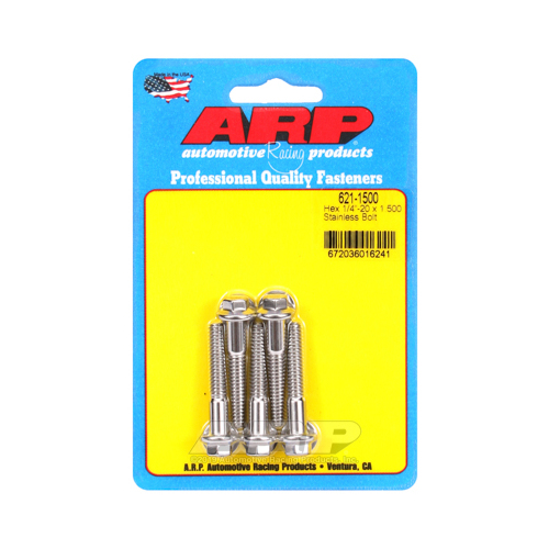 ARP Bolts, Hex Head, Stainless 300, Polished, 1/4 in.-20 RH Thread, 1.500 in. UHL, Set of 5