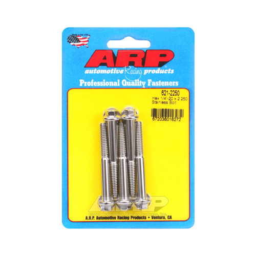 ARP Bolts, Hex Head, Stainless 300, Polished, 1/4 in.-20 RH Thread, 2.250 in. UHL, Set of 5