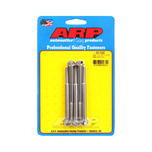 ARP Bolts, Hex Head, Stainless 300, Polished, 1/4 in.-20 RH Thread, 3.250 in. UHL, Set of 5