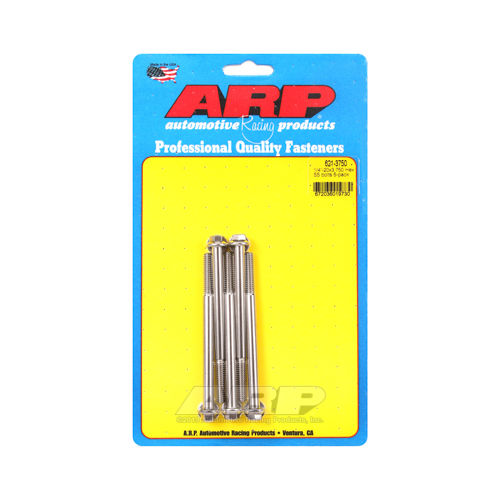 ARP Bolts, Hex Head, Stainless 300, Polished, 1/4 in.-20 RH Thread, 3.750 in. UHL, Set of 5