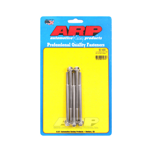 ARP Bolts, Hex Head, Stainless 300, Polished, 1/4 in.-20 RH Thread, 4.000 in. UHL, Set of 5