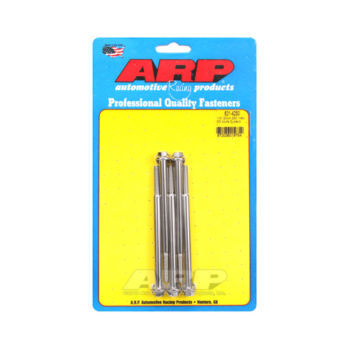 ARP Bolts, Hex Head, Stainless 300, Polished, 1/4 in.-20 RH Thread, 4.250 in. UHL, Set of 5