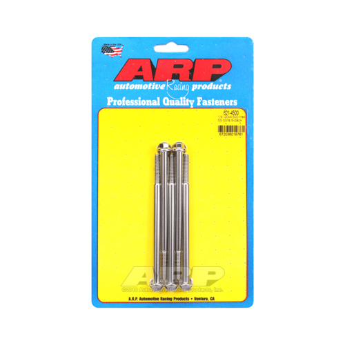 ARP Bolts, Hex Head, Stainless 300, Polished, 1/4 in.-20 RH Thread, 4.500 in. UHL, Set of 5