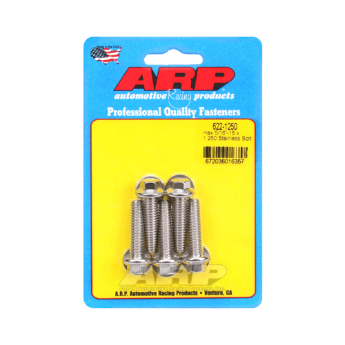 ARP Bolts, Hex Head, Stainless 300, Polished, 5/16 in.-18 RH Thread, 1.250 in. UHL, Set of 5