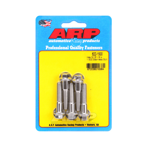 ARP Bolts, Hex Head, Stainless 300, Polished, 5/16 in.-18 RH Thread, 1.500 in. UHL, Set of 5