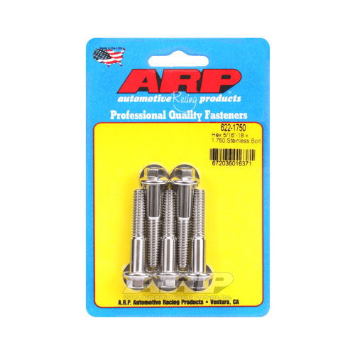 ARP Bolts, Hex Head, Stainless 300, Polished, 5/16 in.-18 RH Thread, 1.750 in. UHL, Set of 5
