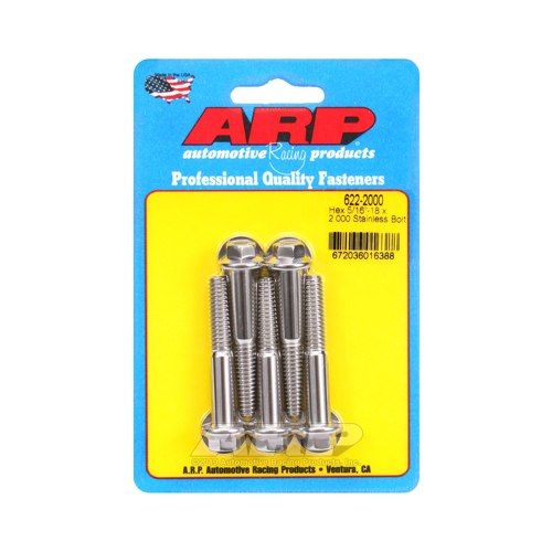 ARP Bolts, Hex Head, Stainless 300, Polished, 5/16 in.-18 RH Thread, 2.000 in. UHL, Set of 5