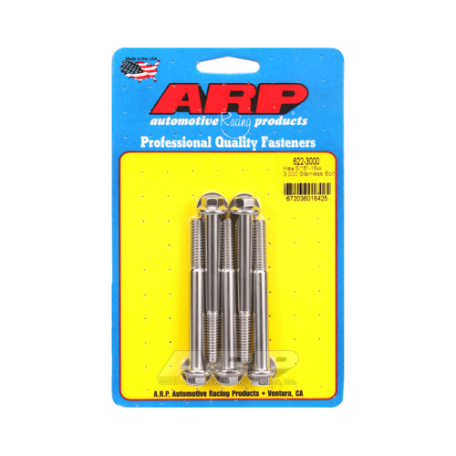 ARP Bolts, Hex Head, Stainless 300, Polished, 5/16 in.-18 RH Thread, 3.000 in. UHL, Set of 5