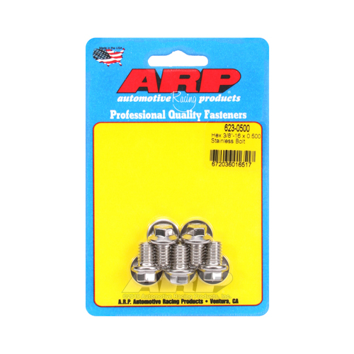 ARP Bolts, Hex Head, Stainless 300, Polished, 3/8 in.-16 RH Thread, 0.500 in. UHL, Set of 5