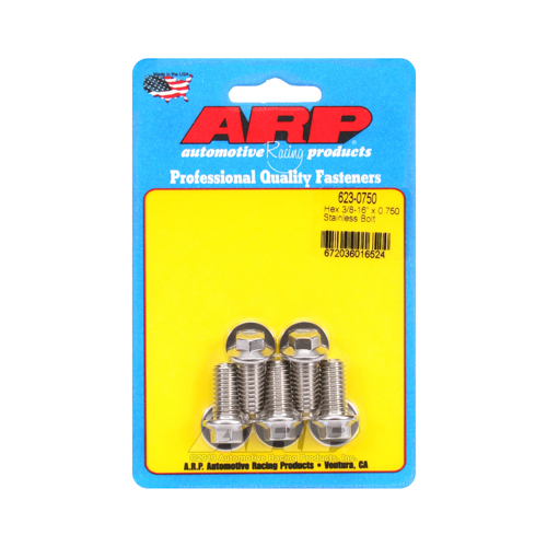 ARP Bolts, Hex Head, Stainless 300, Polished, 3/8 in.-16 RH Thread, 0.750 in. UHL, Set of 5