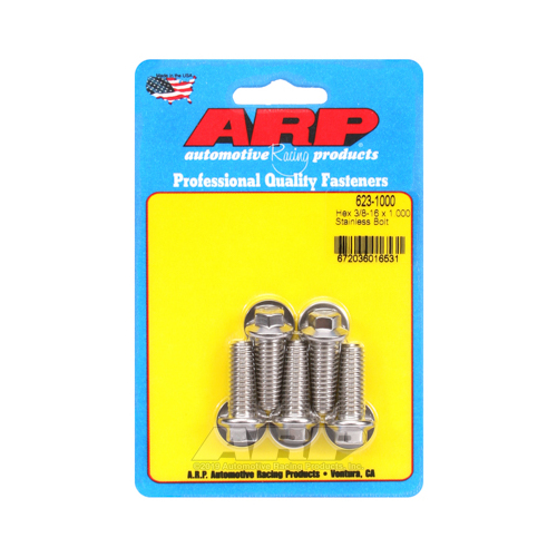ARP Bolts, Hex Head, Stainless 300, Polished, 3/8 in.-16 RH Thread, 1.000 in. UHL, Set of 5