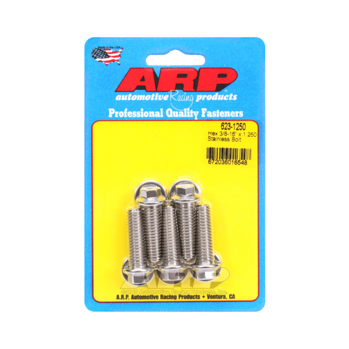ARP Bolts, Hex Head, Stainless 300, Polished, 3/8 in.-16 RH Thread, 1.250 in. UHL, Set of 5