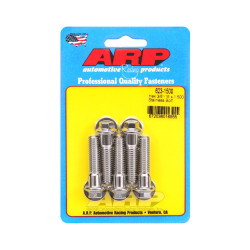 ARP Bolts, Hex Head, Stainless 300, Polished, 3/8 in.-16 RH Thread, 1.500 in. UHL, Set of 5