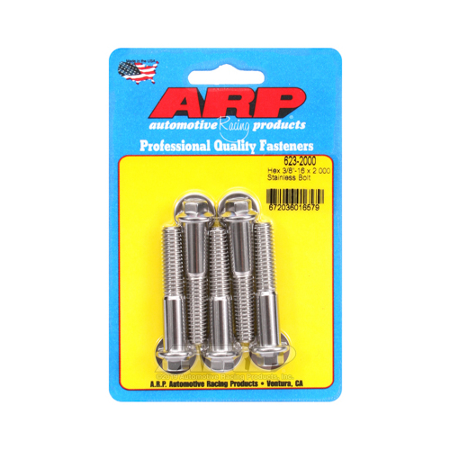 ARP Bolts, Hex Head, Stainless 300, Polished, 3/8 in.-16 RH Thread, 2.000 in. UHL, Set of 5