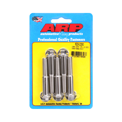 ARP Bolts, Hex Head, Stainless 300, Polished, 3/8 in.-16 RH Thread, 2.250 in. UHL, Set of 5
