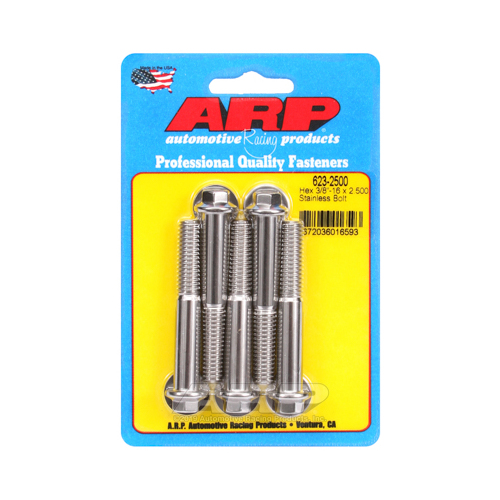 ARP Bolts, Hex Head, Stainless 300, Polished, 3/8 in.-16 RH Thread, 2.500 in. UHL, Set of 5