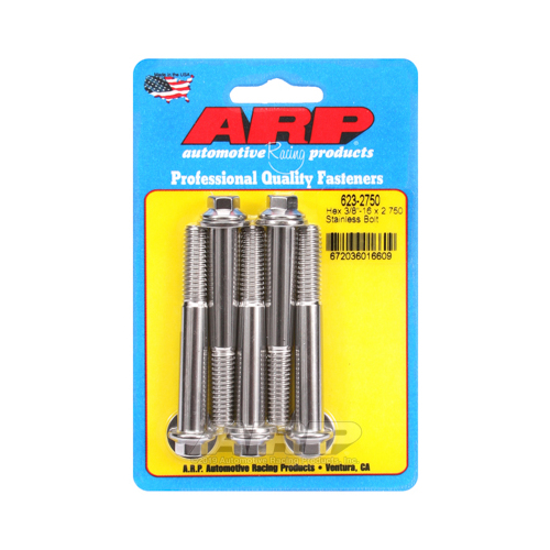 ARP Bolts, Hex Head, Stainless 300, Polished, 3/8 in.-16 RH Thread, 2.750 in. UHL, Set of 5