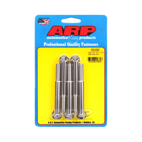 ARP Bolts, Hex Head, Stainless 300, Polished, 3/8 in.-16 RH Thread, 3.250 in. UHL, Set of 5