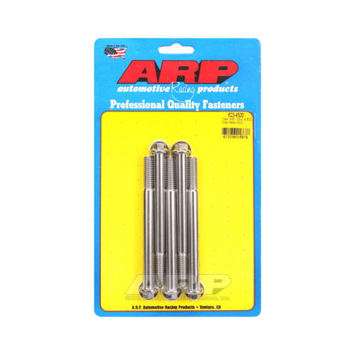 ARP Bolts, Hex Head, Stainless 300, Polished, 3/8 in.-16 RH Thread, 4.500 in. UHL, Set of 5