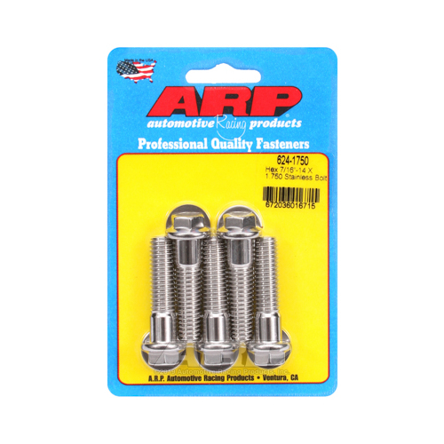 ARP Bolts, Hex Head, Stainless 300, Polished, 7/16 in.-14 RH Thread, 0.500 in. UHL, Set of 5