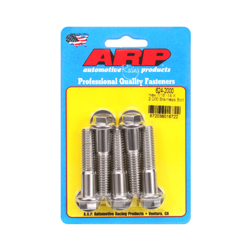 ARP Bolts, Hex Head, Stainless 300, Polished, 7/16 in.-14 RH Thread, 2.000 in. UHL, Set of 5
