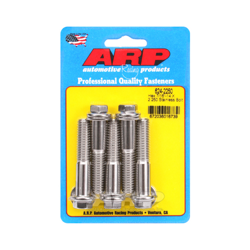 ARP Bolts, Hex Head, Stainless 300, Polished, 7/16 in.-14 RH Thread, 2.250 in. UHL, Set of 5