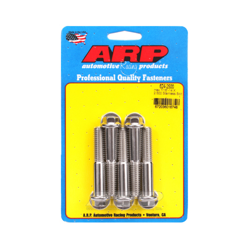 ARP Bolts, Hex Head, Stainless 300, Polished, 7/16 in.-14 RH Thread, 2.500 in. UHL, Set of 5