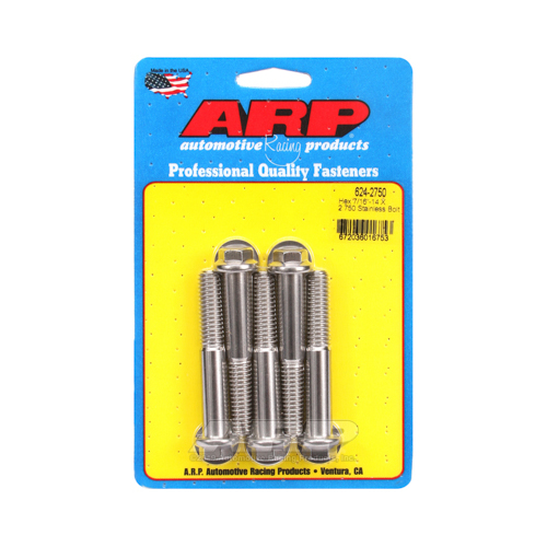 ARP Bolts, Hex Head, Stainless 300, Polished, 7/16 in.-14 RH Thread, 2.750 in. UHL, Set of 5